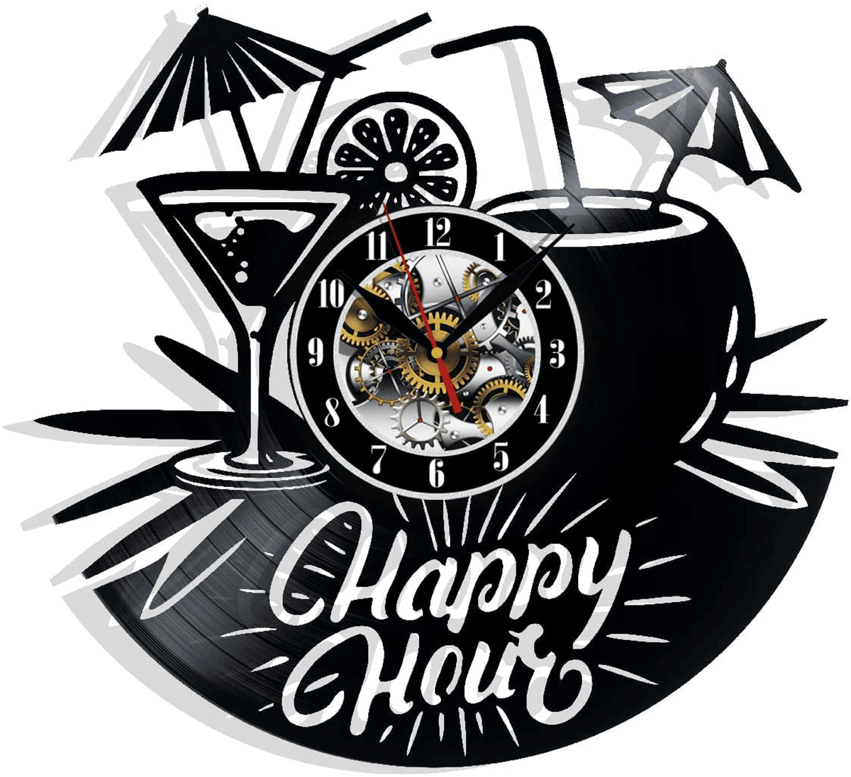 Happy Hour Vinyl Record Wall Clock Gifts For Him Her Kids Decor For Home Bedroom Bathroom Kitchen Art Surprise Ideas Friends
