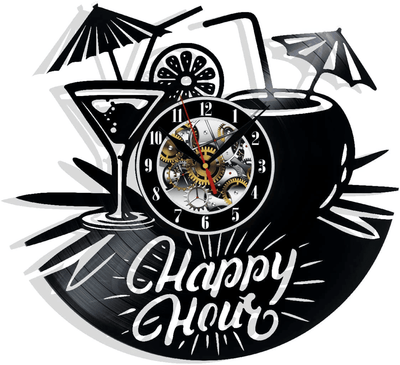 Happy Hour Vinyl Record Wall Clock Gifts For Him Her Kids Decor For Home Bedroom Bathroom Kitchen Art Surprise Ideas Friends