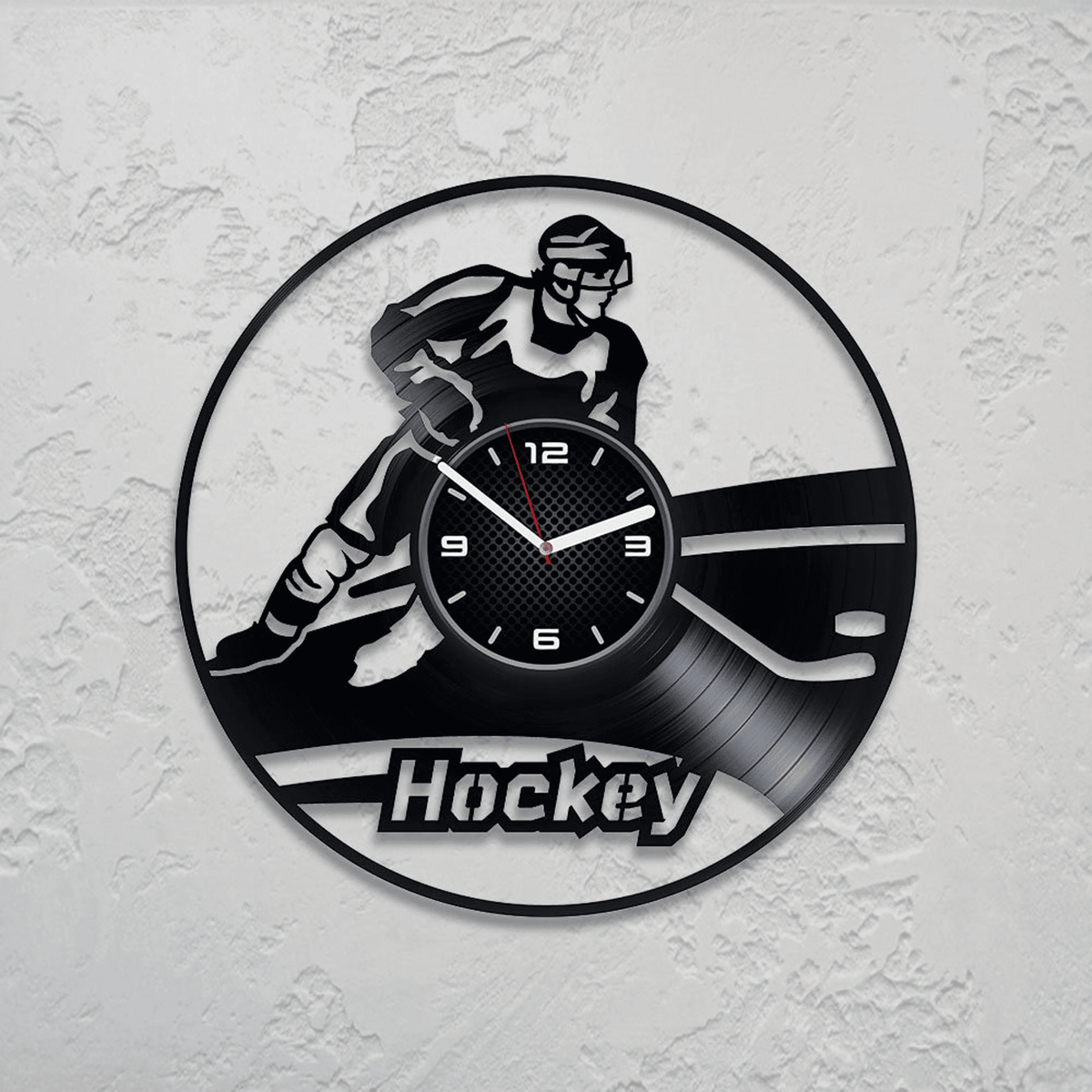 Hockey Sport Vinyl Record Wall Clock Vintage Room Decor Unique Gift For Hockey Player Handmade Art