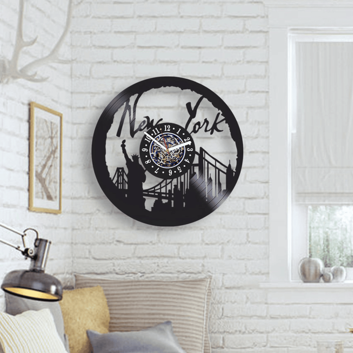 New York Vinyl Record Wall Clock, Statue Of Liberty Wall Art, Modern Decor For Bedroom, Christmas Gift Idea For Family