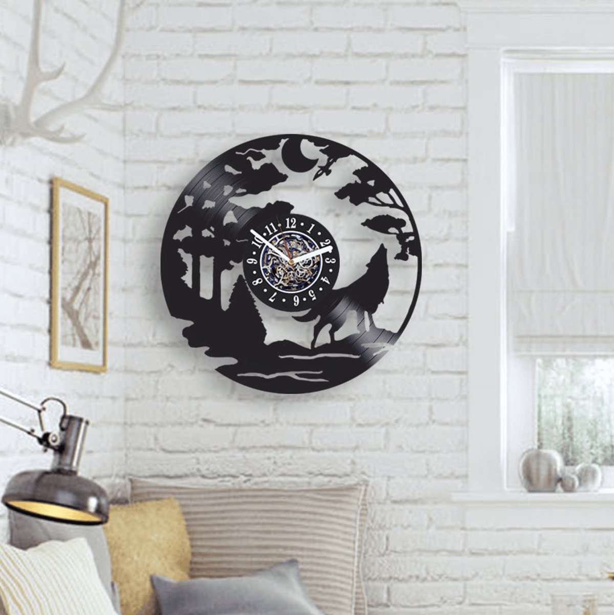 Wolf In Forest Vinyl Record Silent Clock Animal Wall Decor Original Art For Boys Bedroom Wolf Art First Home Gifts For Man