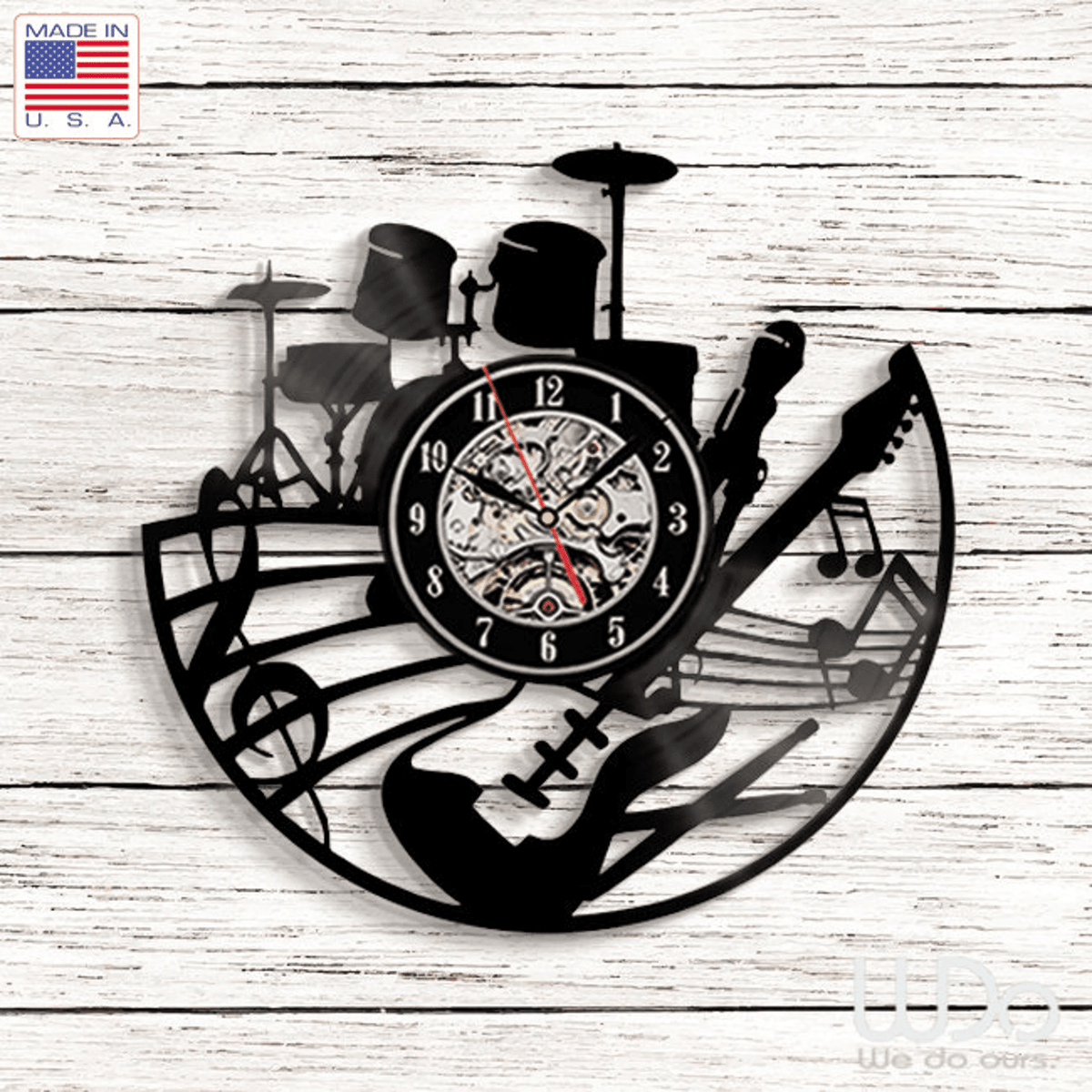 Music Drums Guitar Vinyl Records Wall Clock Perfect Gift Birthday Xmas