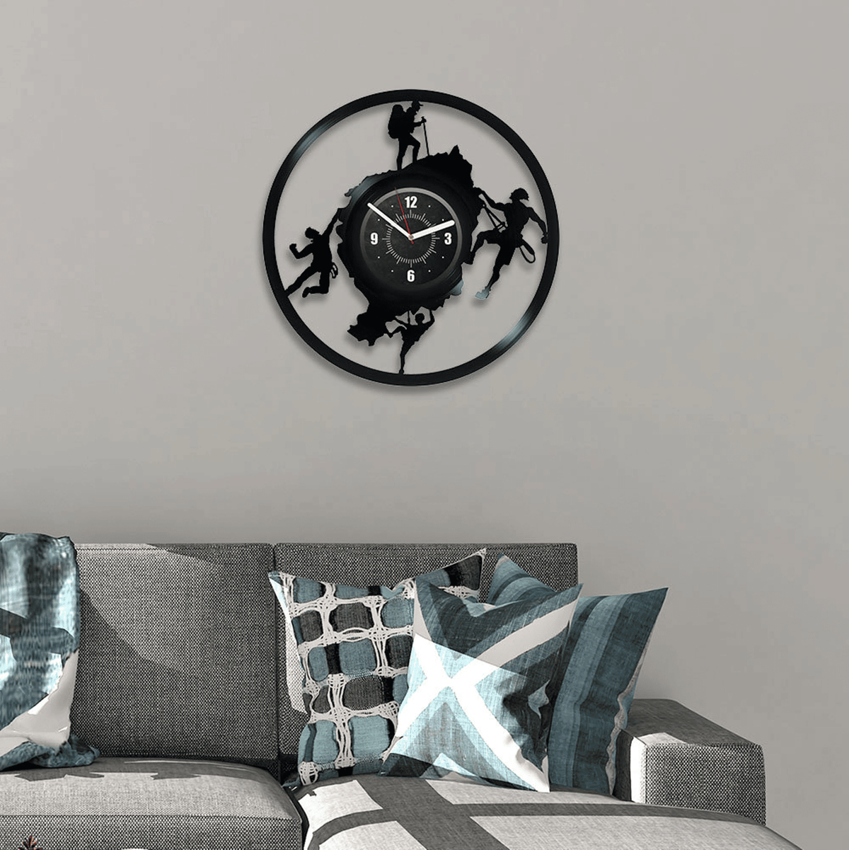 Rock Climbing Vinyl Record Large Wall Clock Laser Cut Art Modern Decor For Apartment Rock Climber Gift Holiday Gift For Friends