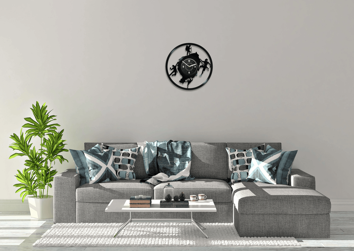 Rock Climbing Vinyl Record Large Wall Clock Laser Cut Art Modern Decor For Apartment Rock Climber Gift Holiday Gift For Friends