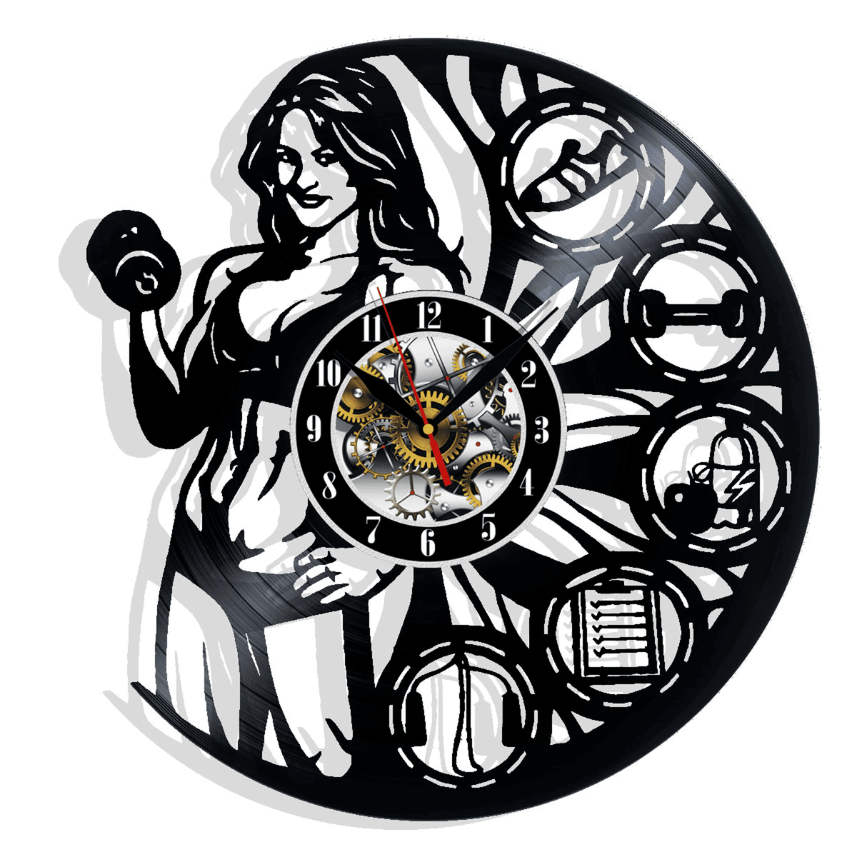 Gym Workout Vinyl Record Wall Clock Gifts For Him Her Kids Decor For Home Bedroom Bathroom Kitchen Art Surprise Ideas For Best Friends