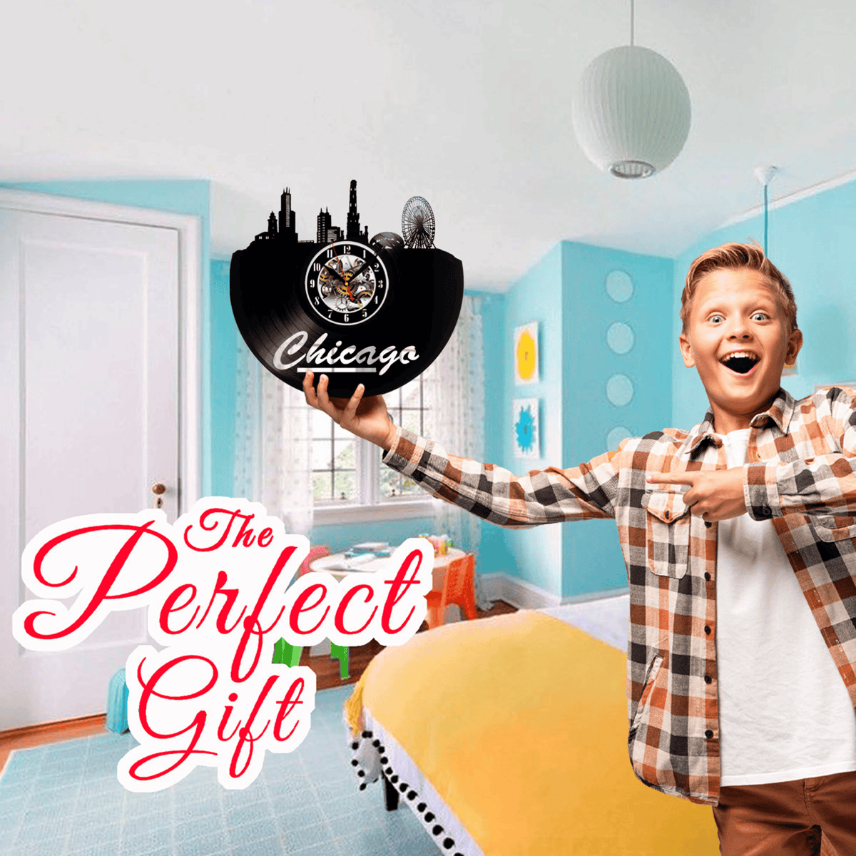 City Of Chicago Vinyl Record Wall Clock Gifts For Him Her Kids Decor For Home Bedroom Bathroom Kitchen Art Surprise Ideas For Friends