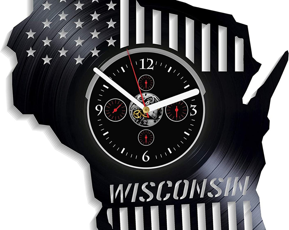 Wisconsin Vinyl Record Clock Contemporary Decor For Office New Home Gift Ideas Usa Wall Art City Decor Gift For Coworker