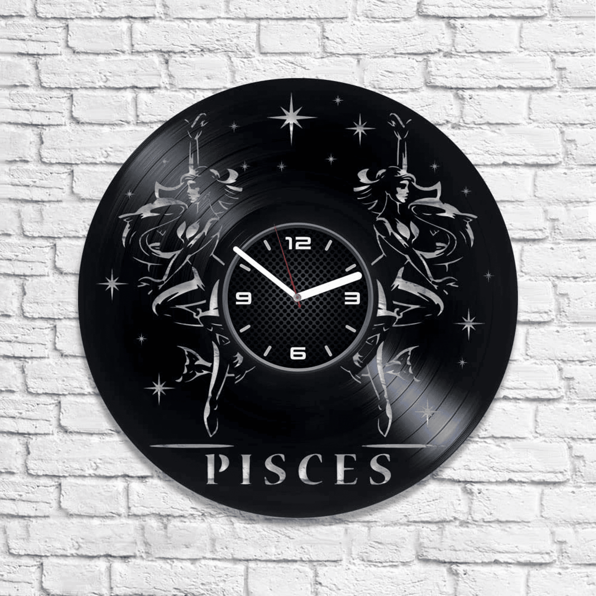 Pisces Vinyl Record Wall Clock Modern Bedroom Decor Wedding Gift Idea For Friend Zodiac Symbols Art