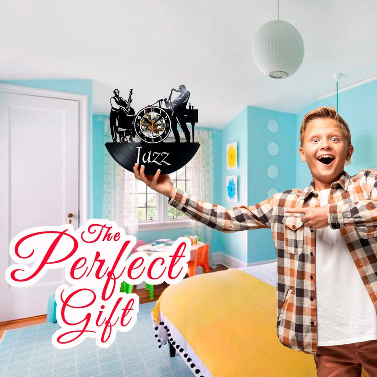 Music Jazz Vinyl Record Wall Clock Gifts For Him Her Kids Decor For Home Bedroom Bathroom Kitchen Art Surprise Ideas For Best Friends