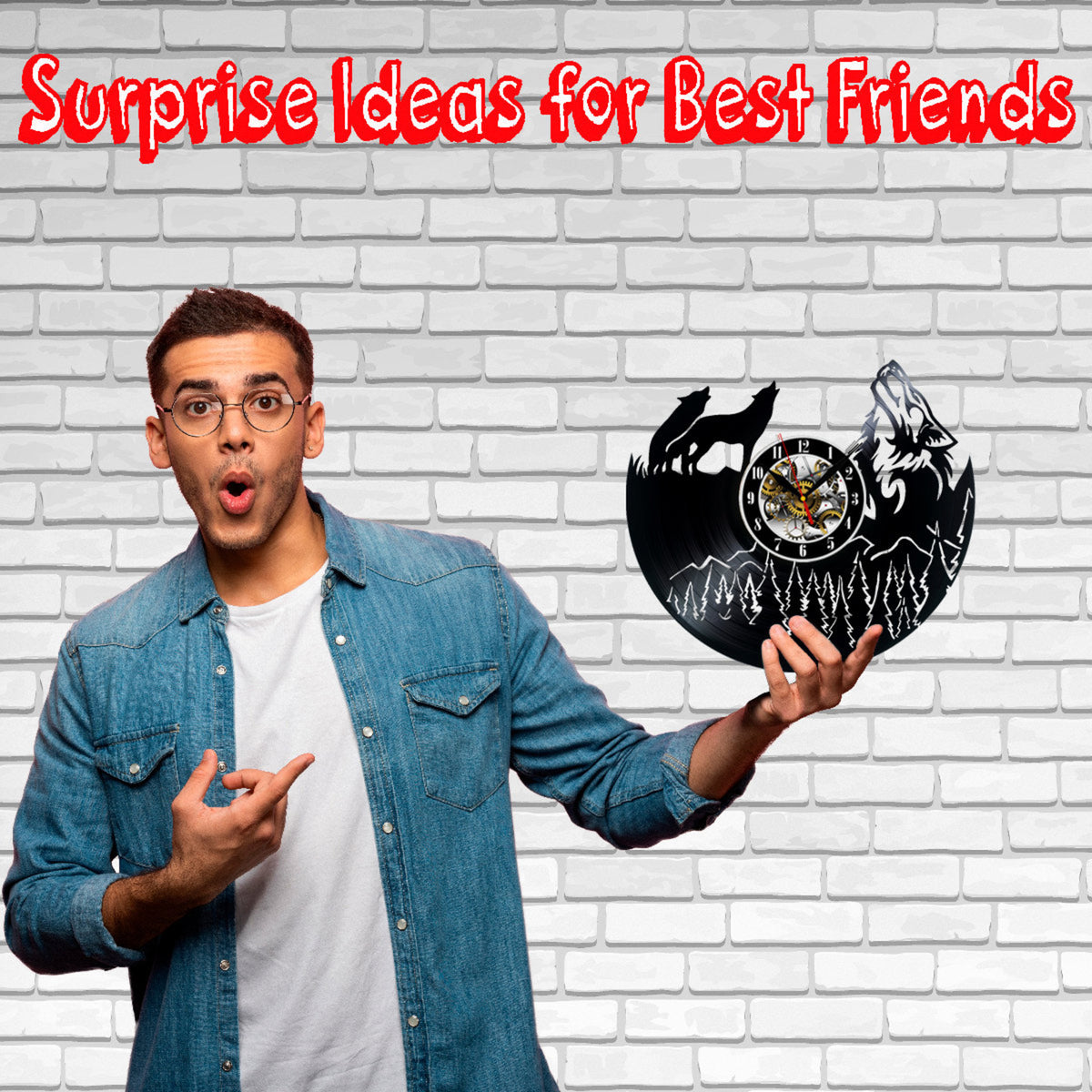 Wolf Vinyl Record Wall Clock Gifts For Him Her Kids Decor For Home Bedroom Bathroom Kitchen Art Surprise Ideas For Best Friends