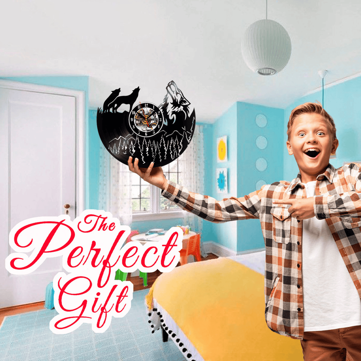 Wolf Vinyl Record Wall Clock Gifts For Him Her Kids Decor For Home Bedroom Bathroom Kitchen Art Surprise Ideas For Best Friends