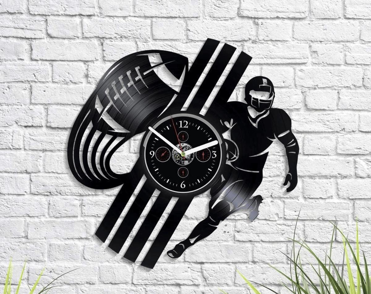 Rugby Football Player Vinyl Record Clock Modern Wall Art Decor For Him Christmas Gift Idea For Husband