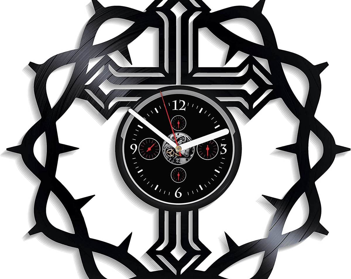 Cross Vinyl Record Clock Religious Wall Art Modern Decor For Bedroom Housewarming Gift For Family Easter Gifts For Adults