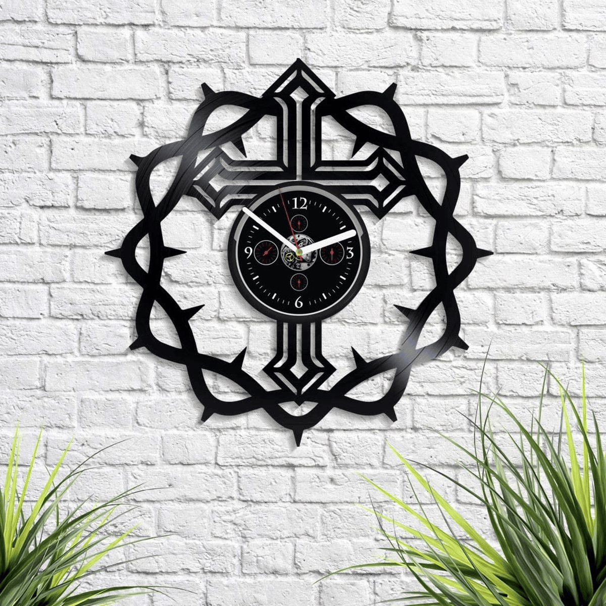 Cross Vinyl Record Clock Religious Wall Art Modern Decor For Bedroom Housewarming Gift For Family Easter Gifts For Adults