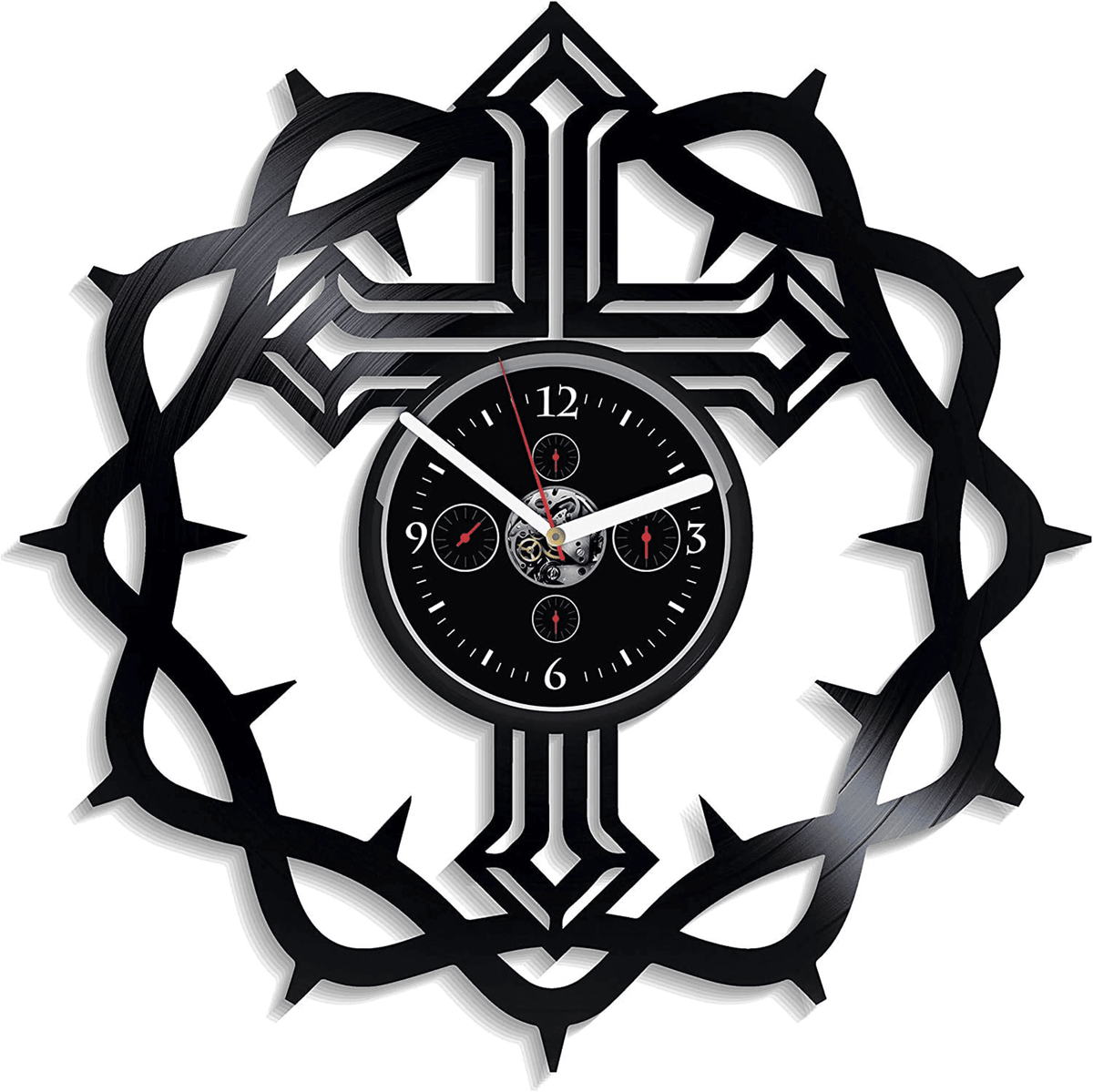 Cross Vinyl Record Clock Religious Wall Art Modern Decor For Bedroom Housewarming Gift For Family Easter Gifts For Adults