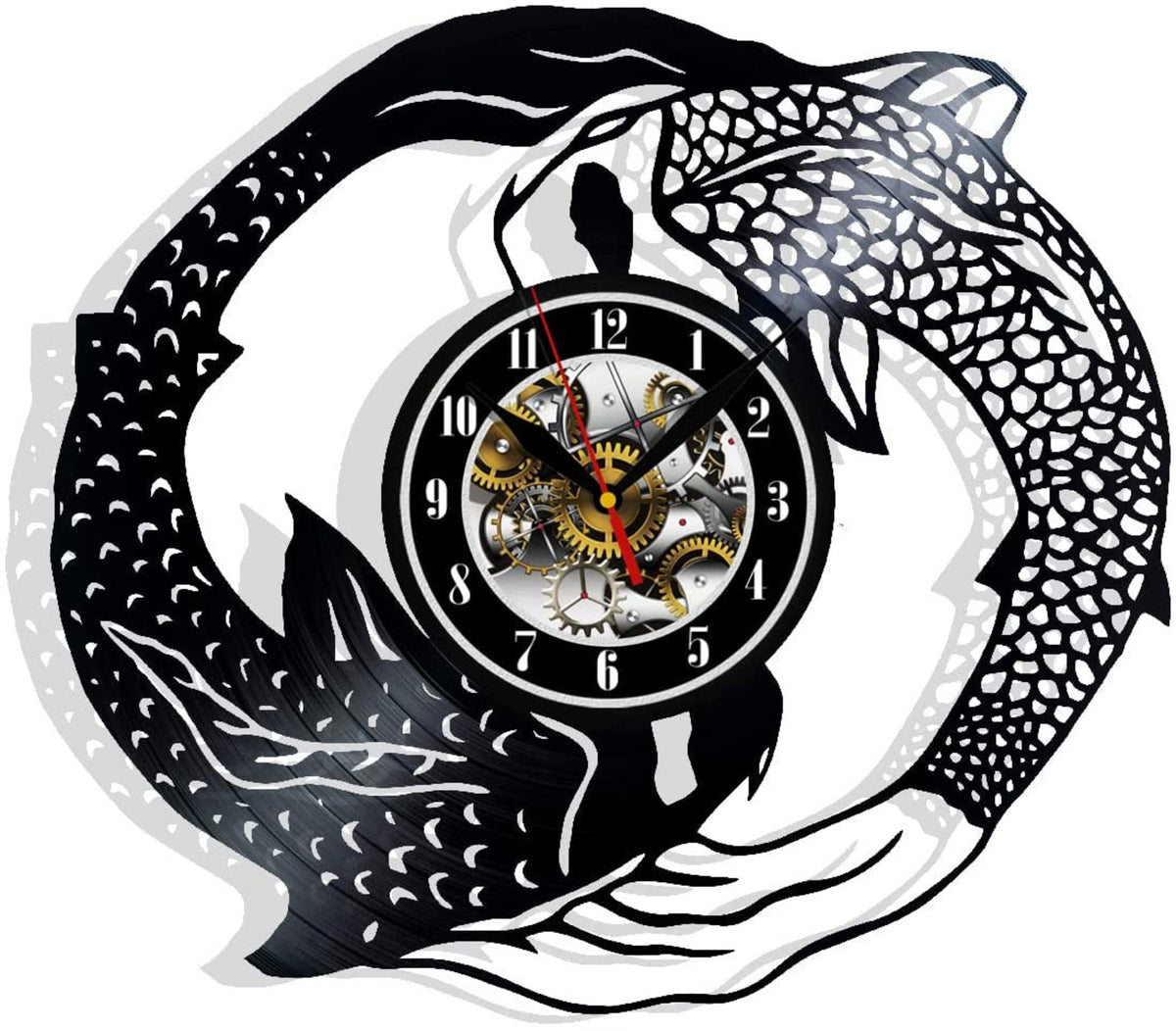 Fish Yin-Yang Vinyl Record Wall Clock Gifts For Him Her Kids Decor For Home Bedroom Bathroom Kitchen Art Surprise Ideas Friends