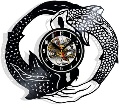 Fish Yin-Yang Vinyl Record Wall Clock Gifts For Him Her Kids Decor For Home Bedroom Bathroom Kitchen Art Surprise Ideas Friends