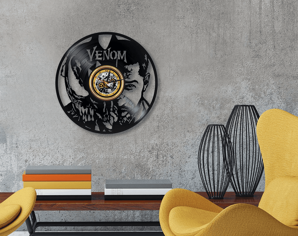 Venom Vinyl Record Black Wall Clock Famous Comics Universe Superhero Decor For Boy Bedroom Venom Wall Art Wedding Gift For Groom Famous Comics Gifts