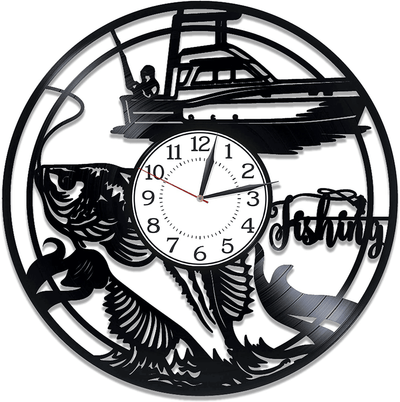 Fishing Vinyl Record Handmade Wall Clock Fishing Wall Art Creative Decor For Mans Bedroom Fishing Lover Gift Anniversary Gift For Boyfriend