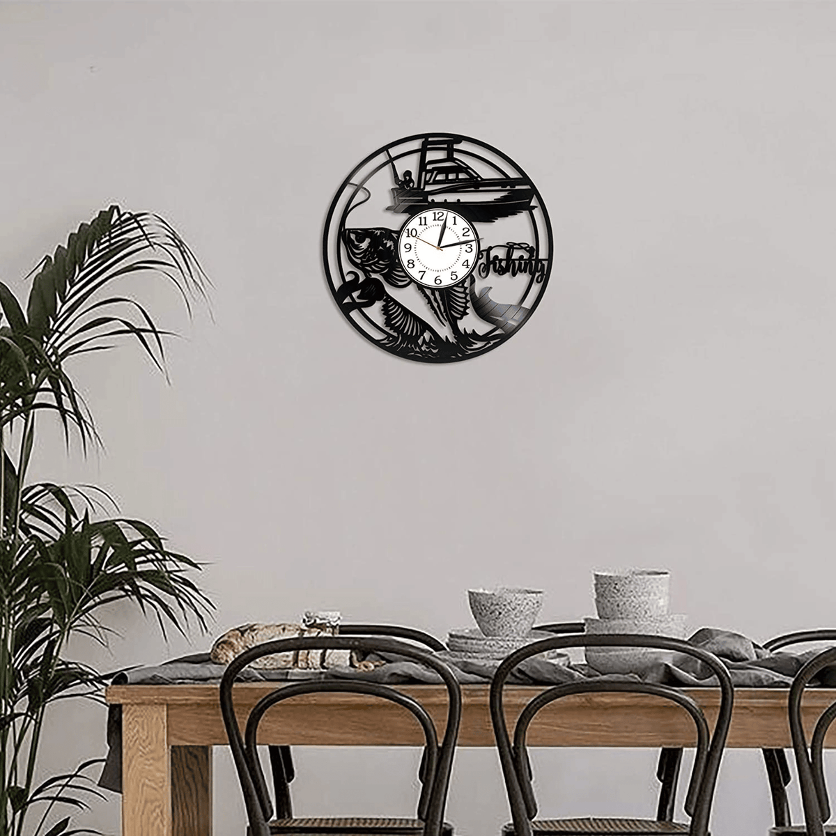 Fishing Vinyl Record Handmade Wall Clock Fishing Wall Art Creative Decor For Mans Bedroom Fishing Lover Gift Anniversary Gift For Boyfriend