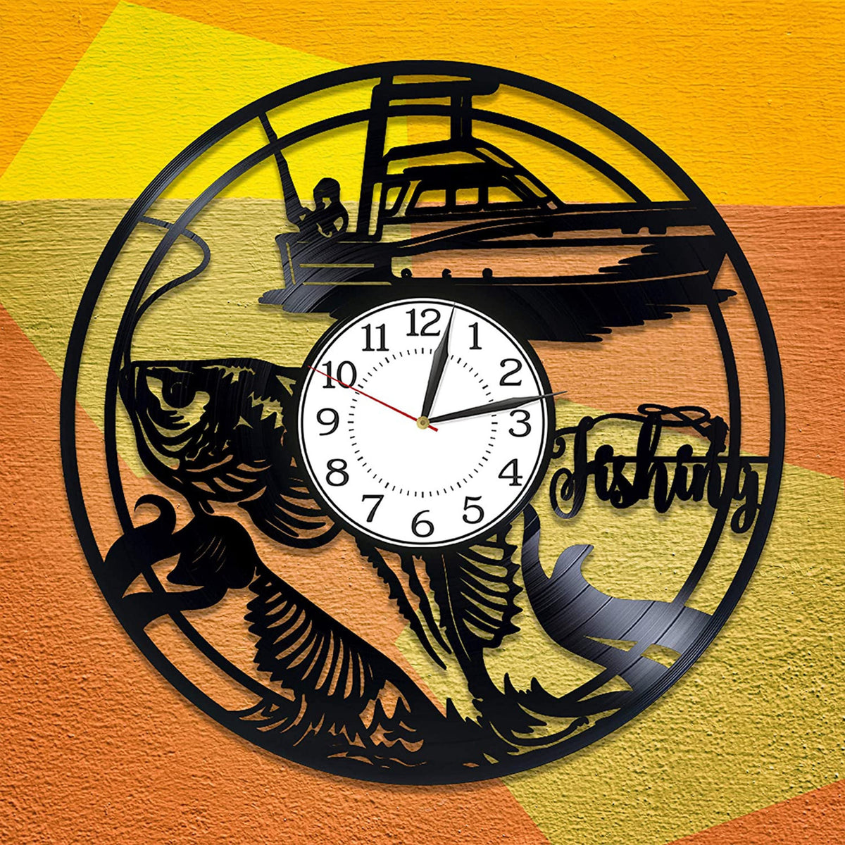 Fishing Vinyl Record Handmade Wall Clock Fishing Wall Art Creative Decor For Mans Bedroom Fishing Lover Gift Anniversary Gift For Boyfriend