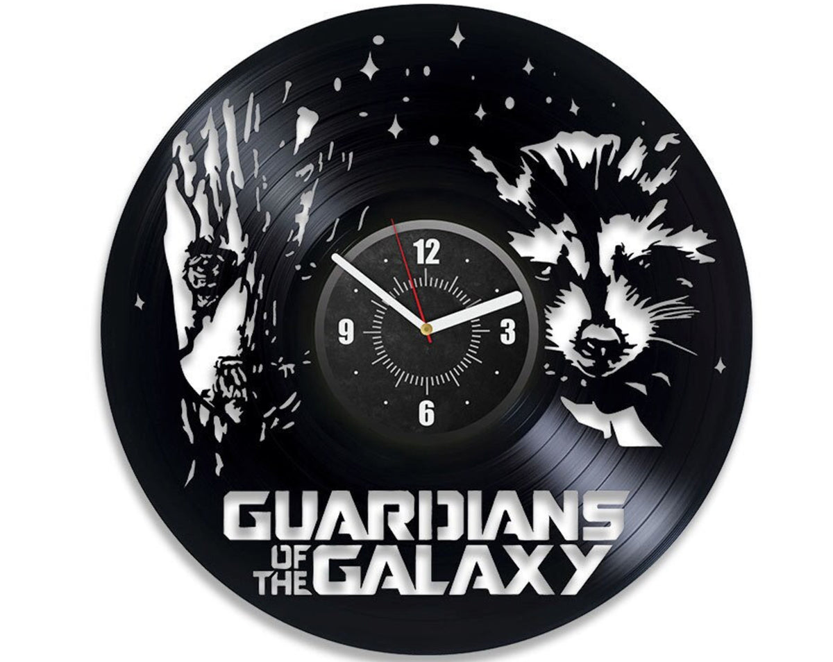 Groot And Rocket Vinyl Record Laser Cut Wall Clock Famous Comics Decor Boys Bedroom Wall Art Modern Artwork Birthday Gift For Fiance