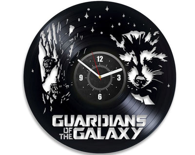Groot And Rocket Vinyl Record Laser Cut Wall Clock Famous Comics Decor Boys Bedroom Wall Art Modern Artwork Birthday Gift For Fiance