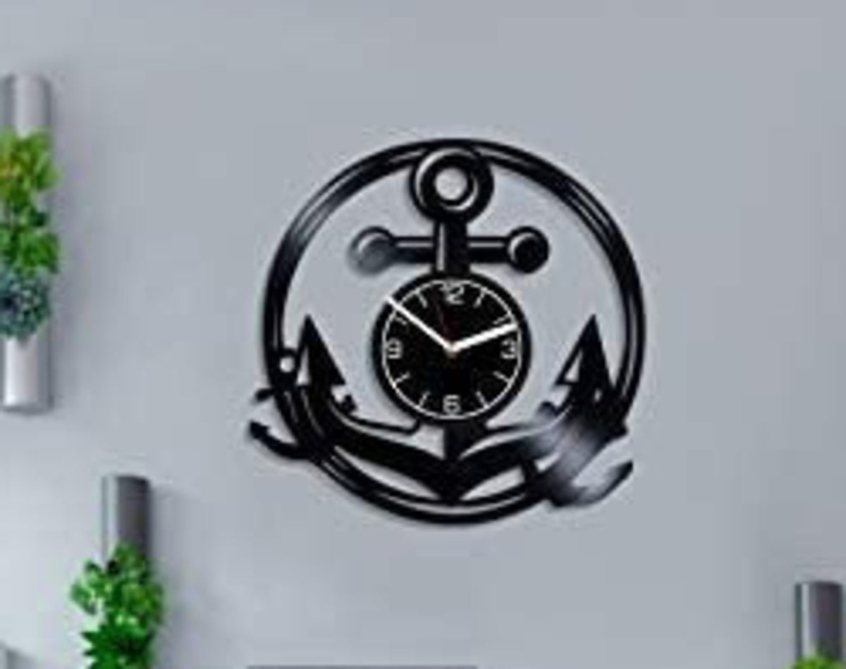 Anchor Vinyl Record Wall Clock Unique Decor For Men Bedroom Modern Nautical Art Birthday Gift For Sailor