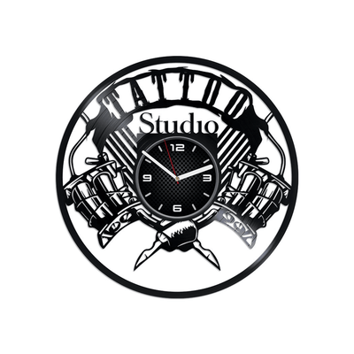 Tattoo Studio Vinyl Record Wall Clock Personalization Home Decor Birthday Gift For Tattoo Artist Wall Hanging Art