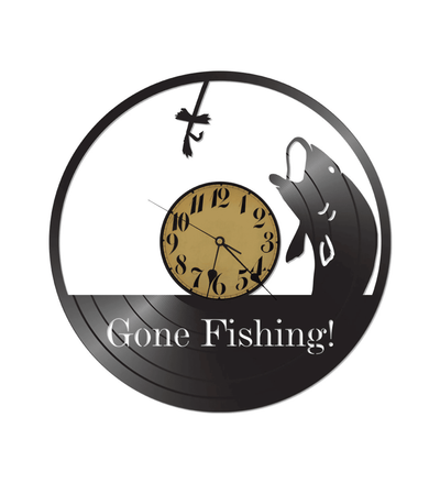 Gone Fishing Vinyl Record Clock