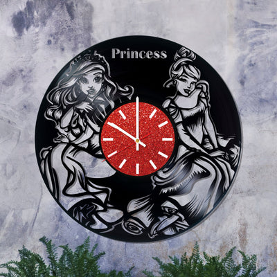 Princess, Made From Real Vinyl Record Wall Clock, Birthday Gift Idea For Cartoon Lovers, Children Daughter Son, Kids Play Room Decoration