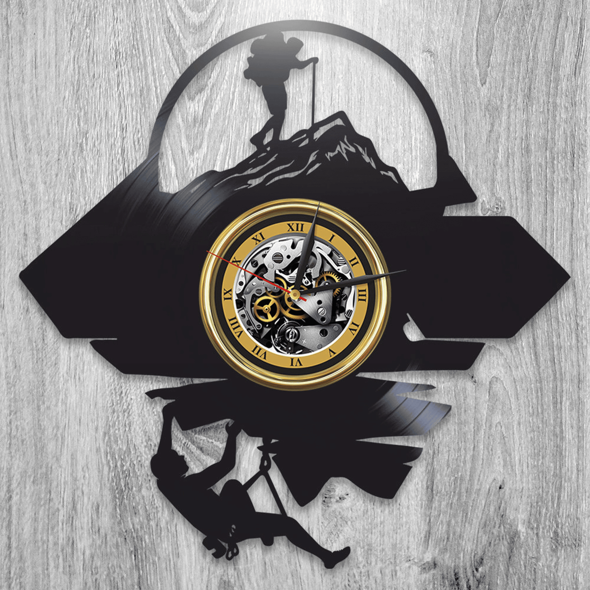 Mountain Travel Vinyl Record Laser Cut Wall Clock Travel Lover Gift Unique Wall Decor For Men Climber Wall Art Wedding Gift For Groom