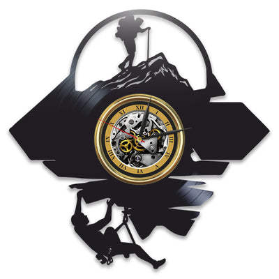 Mountain Travel Vinyl Record Laser Cut Wall Clock Travel Lover Gift Unique Wall Decor For Men Climber Wall Art Wedding Gift For Groom