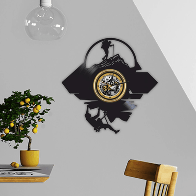 Mountain Travel Vinyl Record Laser Cut Wall Clock Travel Lover Gift Unique Wall Decor For Men Climber Wall Art Wedding Gift For Groom