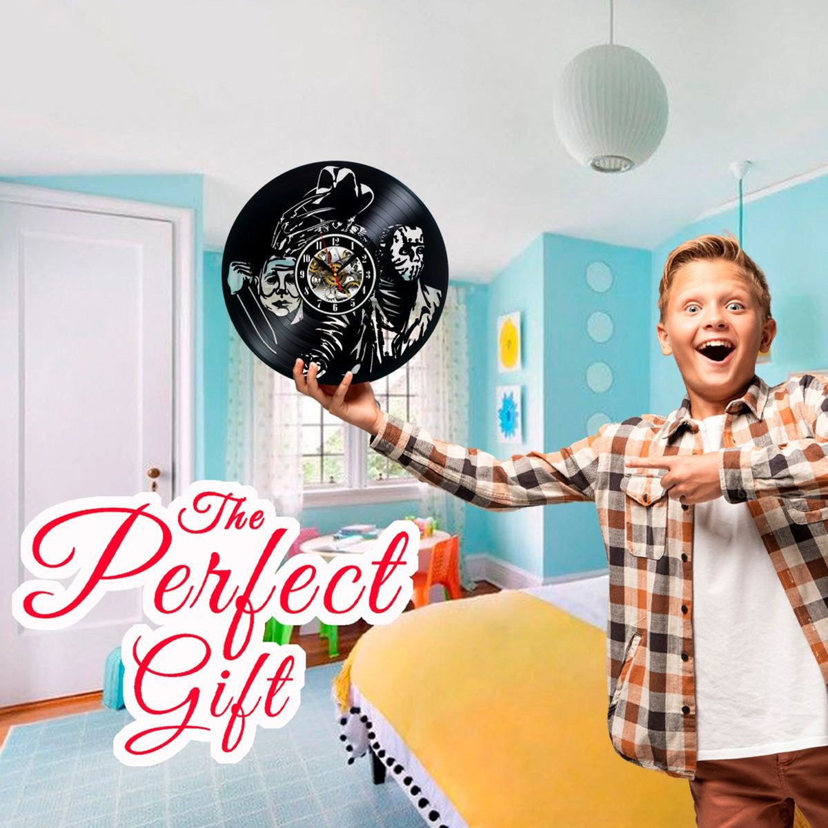 Halloween Horror Movie Vinyl Record Wall Clock Gifts For Him Her Kids Decor For Home Bedroom Kitchen Art Surprise Ideas For Best Friends