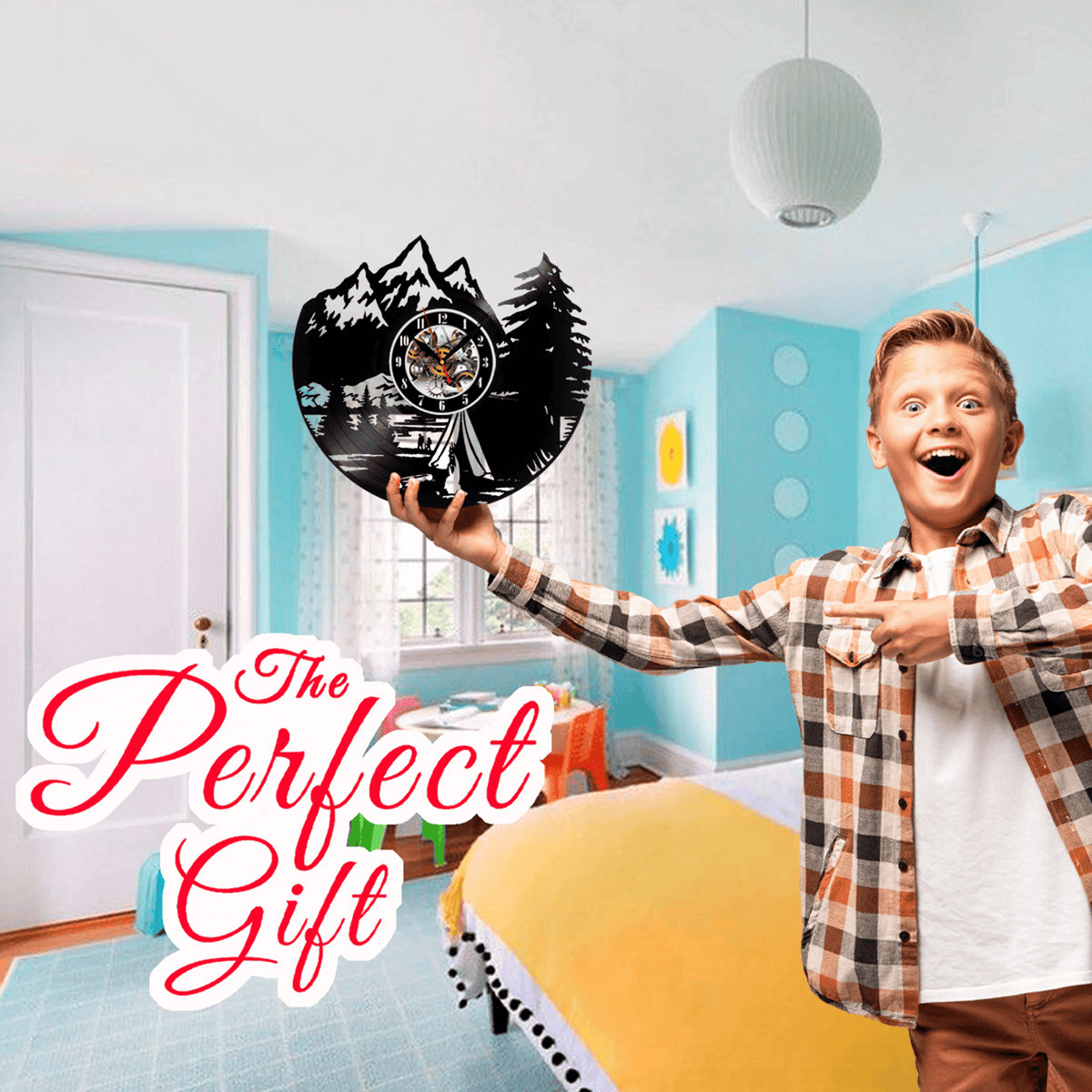 Camping Vinyl Record Wall Clock Gifts For Him Her Kids Decor For Home Bedroom Bathroom Kitchen Art Surprise Ideas For Friends