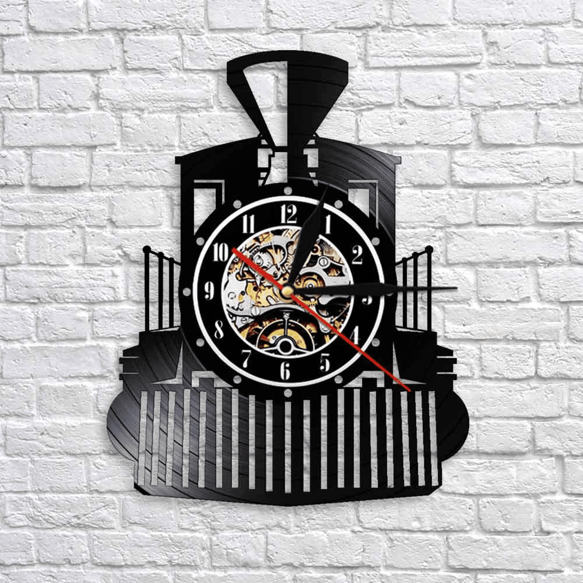Locomotive Vinyl Record Clock With Bright Led Lights Room Decoration Unique Design Clock Birthday Gift