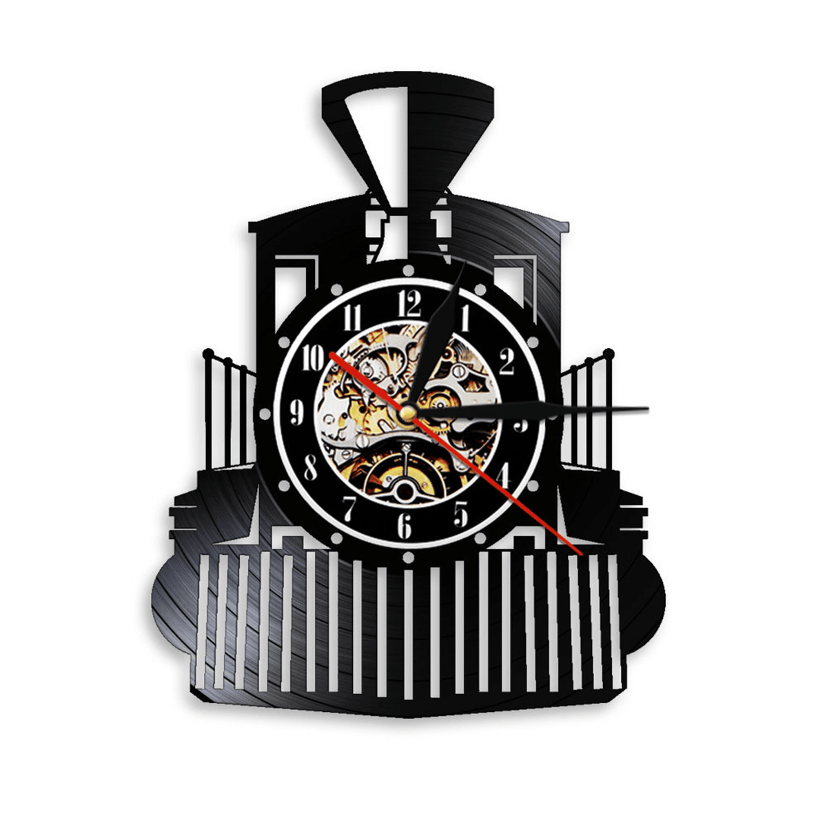 Locomotive Vinyl Record Clock With Bright Led Lights Room Decoration Unique Design Clock Birthday Gift