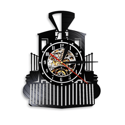 Locomotive Vinyl Record Clock With Bright Led Lights Room Decoration Unique Design Clock Birthday Gift