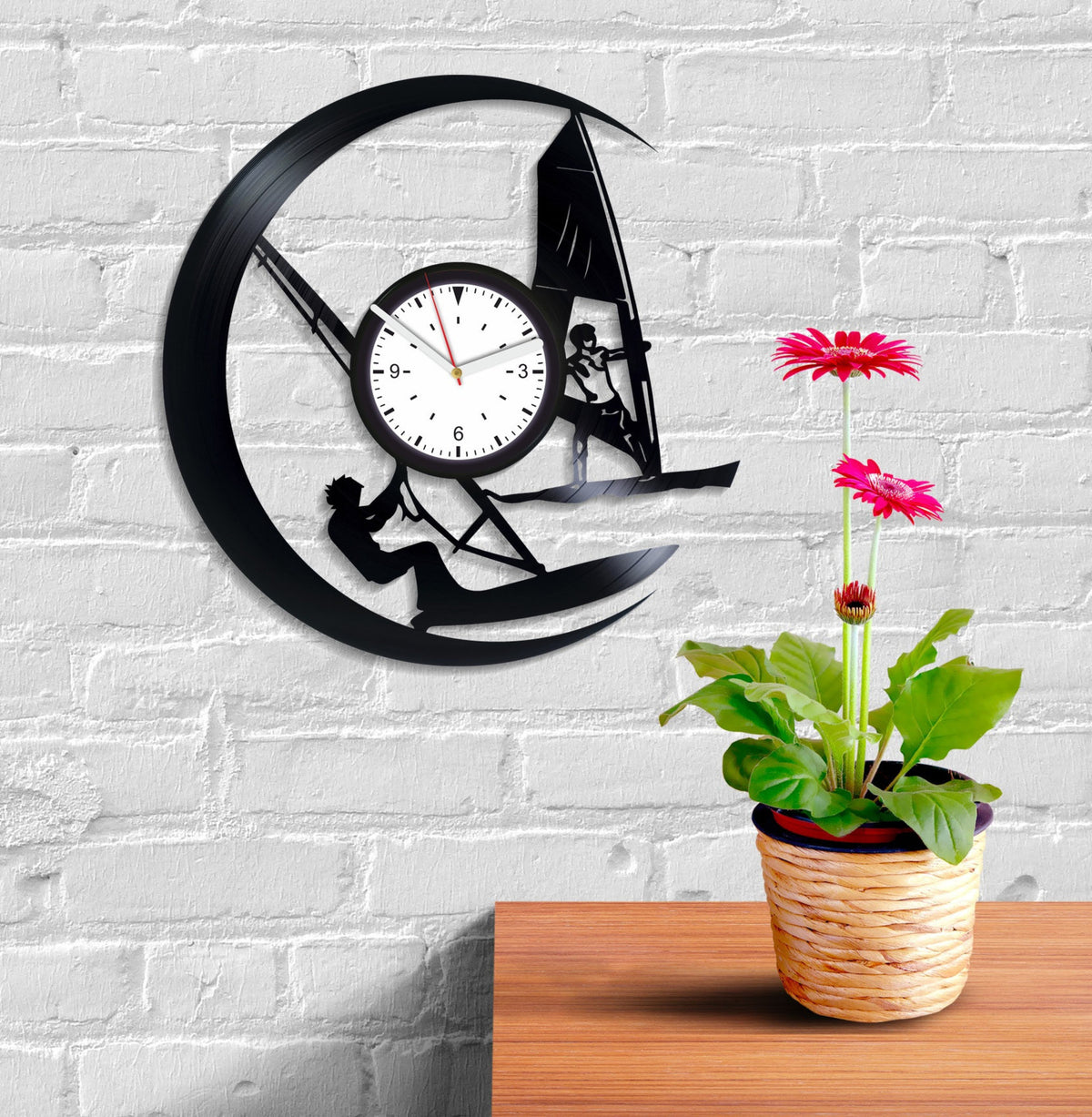 Surfing Wall Clock Made From Vinyl Record, Vintage Wall Decor For Bedroom, Birthday Gift For Girl, Original Art