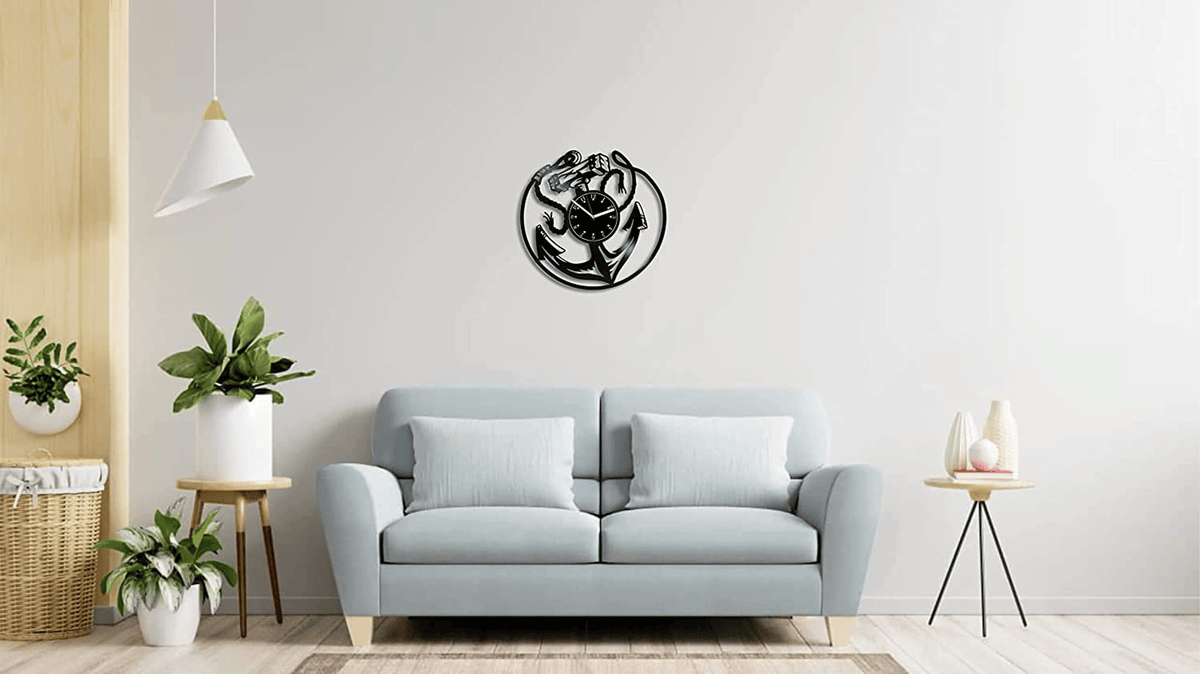Anchor 12 Inch Vinyl Record Large Clock Ship Anchor Wall Art Birthday Gift For Son Kids Room Decor Sea Theme Baby Shower