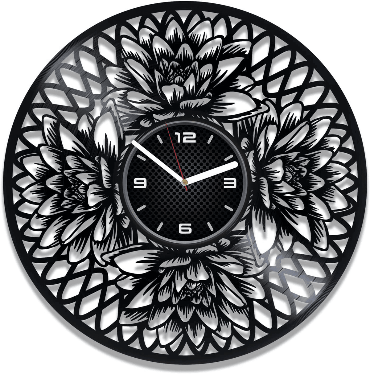 Lotus 12 Inch Vinyl Record Original Clock Flower Room Decor Wedding Gift For Bride Modern Wall Art For Dining Room