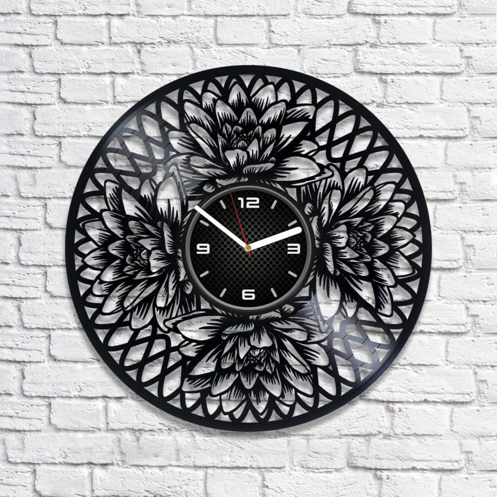 Lotus 12 Inch Vinyl Record Original Clock Flower Room Decor Wedding Gift For Bride Modern Wall Art For Dining Room