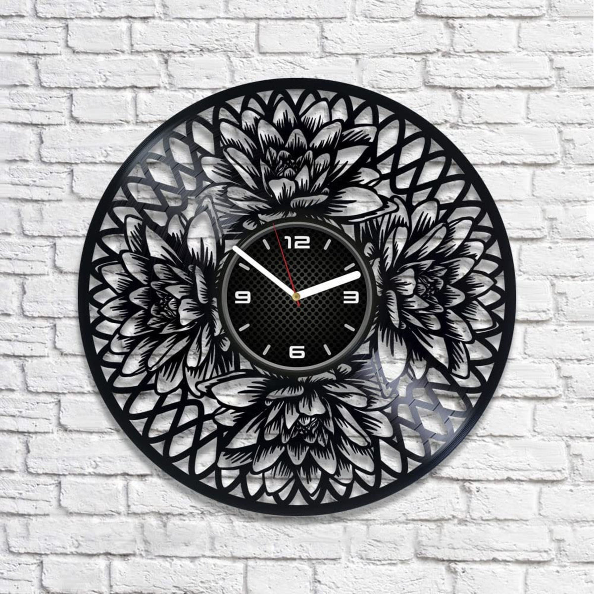 Lotus 12 Inch Vinyl Record Original Clock Flower Room Decor Wedding Gift For Bride Modern Wall Art For Dining Room