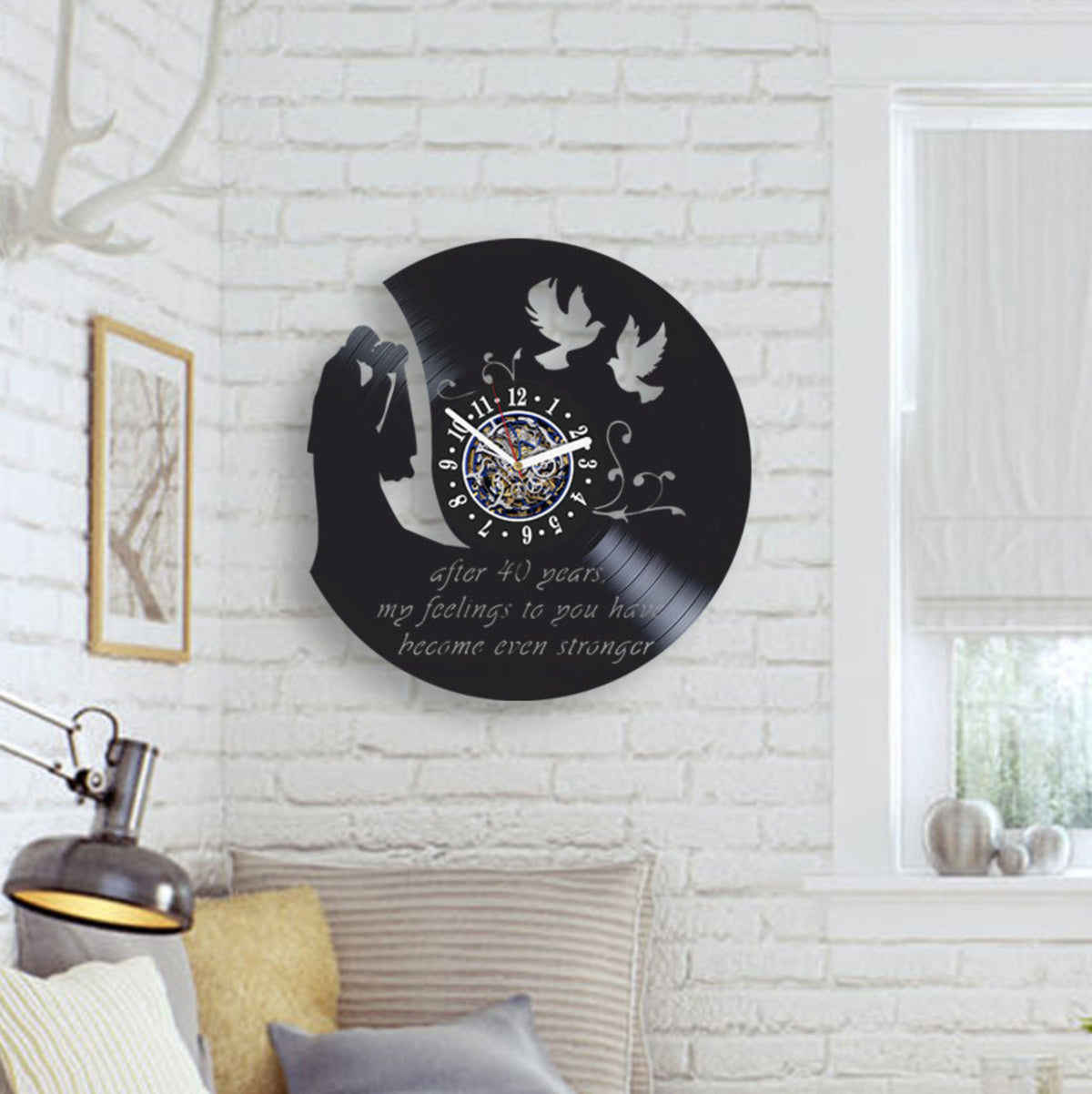 Anniversary Vinyl Record Creative Wall Clock Love Artwork Living Room Decor For Couple Romantic Decor Unique Gift For Married Couple