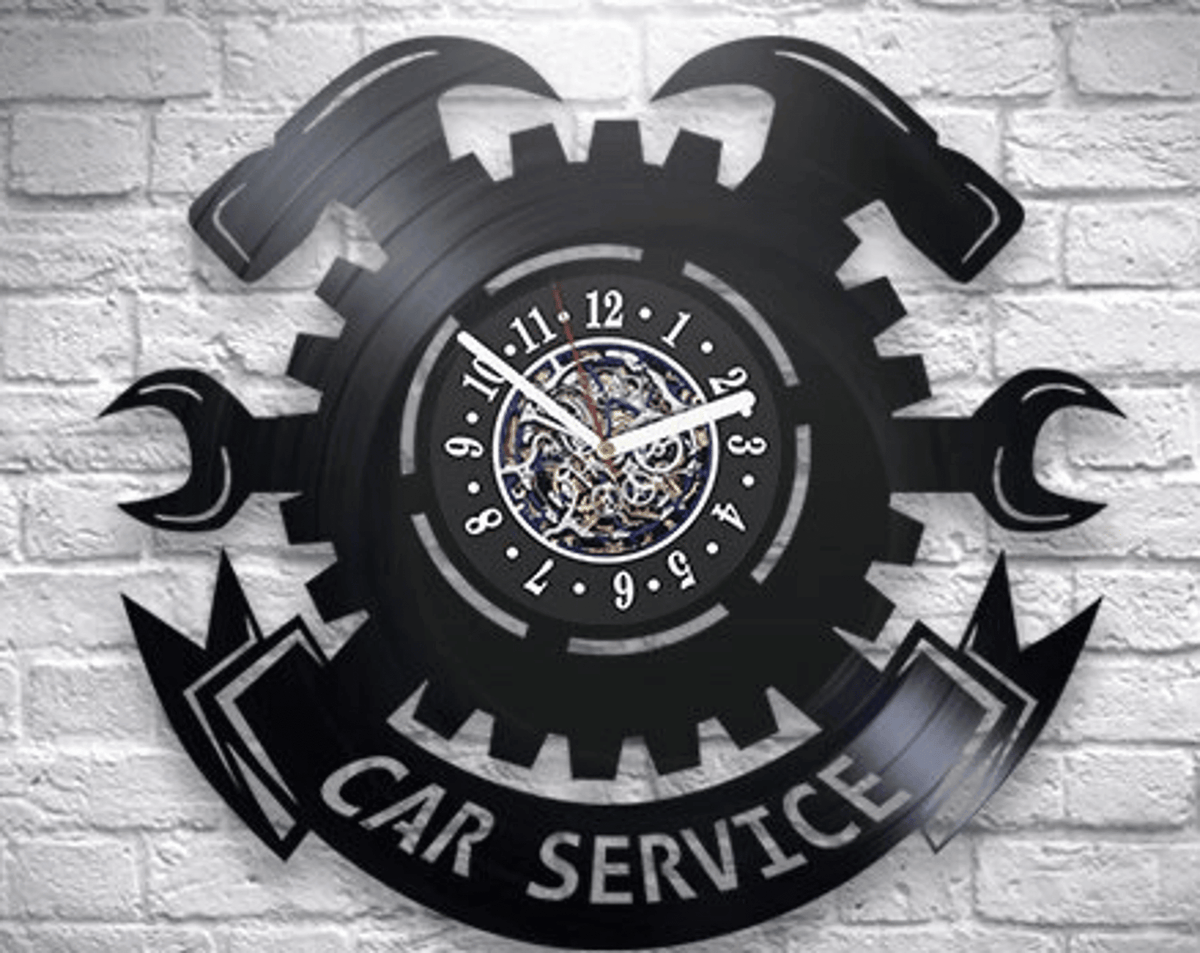 Car Service Vinyl Record Silent Clock Wall Decor For Garage Laser Cut Art Car Service Decor Gift For Craft Lover Anniversary Gift For Fiance