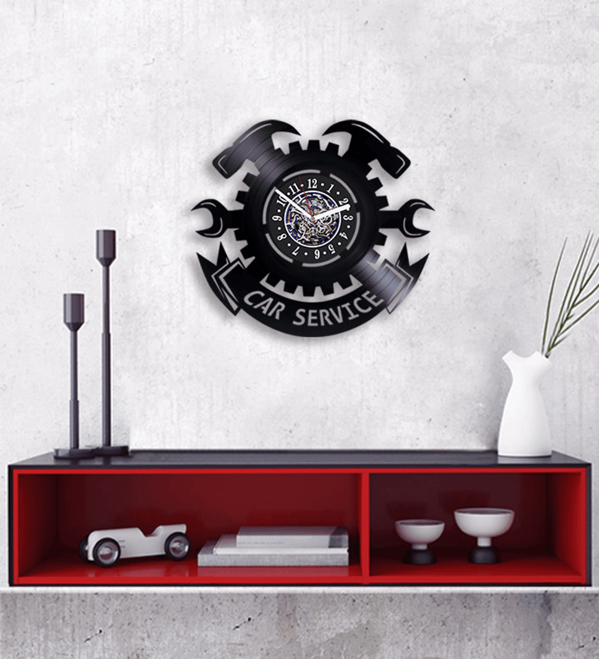 Car Service Vinyl Record Silent Clock Wall Decor For Garage Laser Cut Art Car Service Decor Gift For Craft Lover Anniversary Gift For Fiance