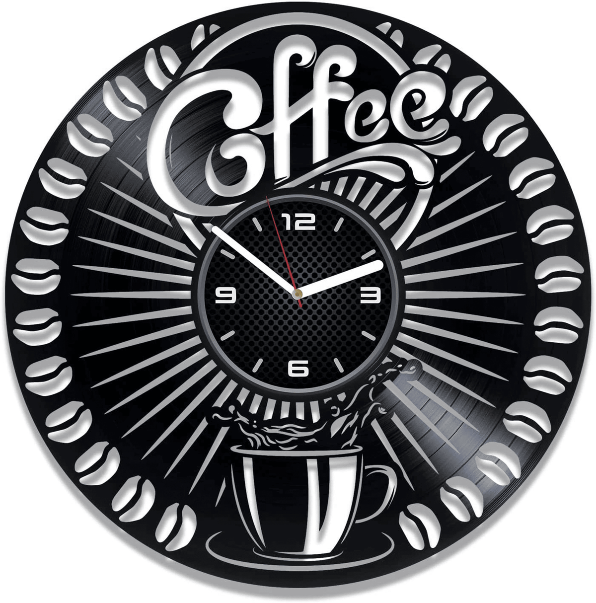 Coffee Cup Vinyl Record Silent Clock Modern Decor For Dinner Room Coffee Lover Gift Kitchen Wall Decor Anniversary Gift For Couple
