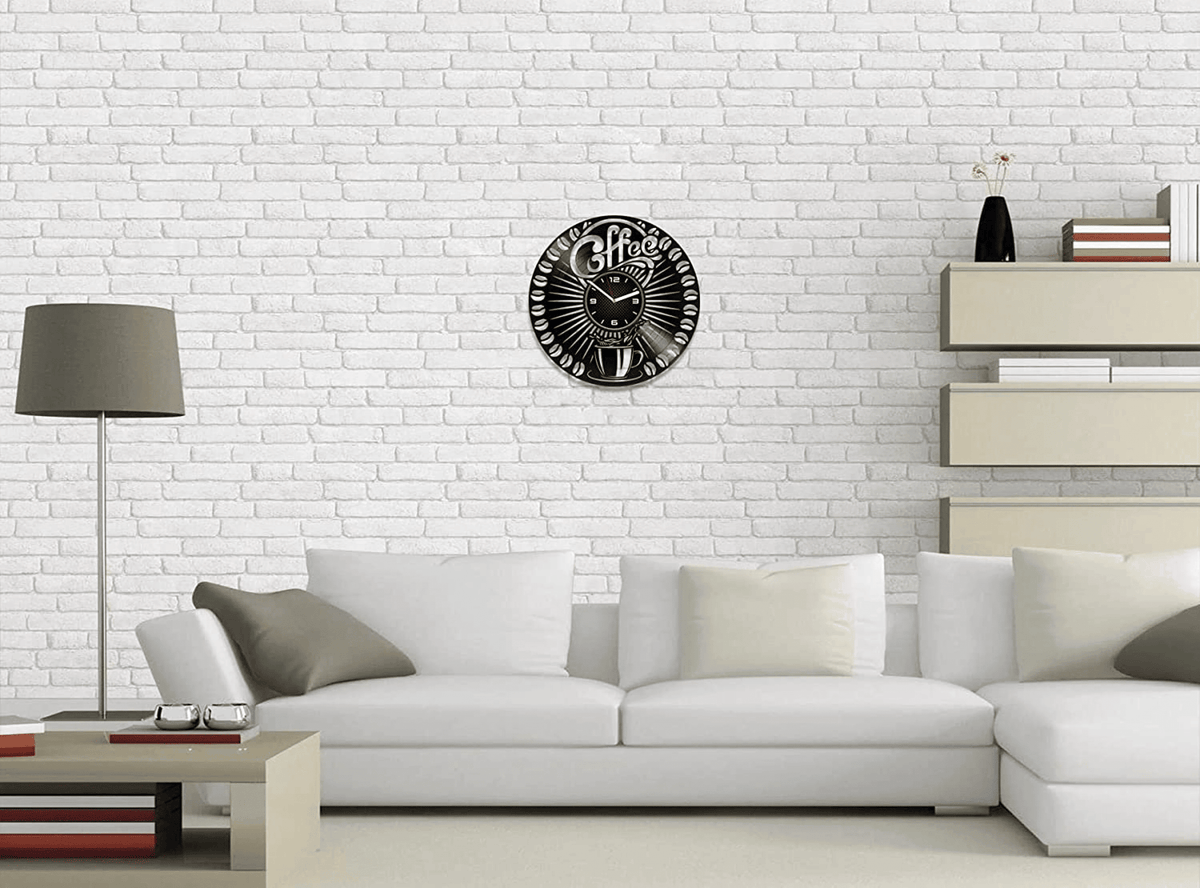 Coffee Cup Vinyl Record Silent Clock Modern Decor For Dinner Room Coffee Lover Gift Kitchen Wall Decor Anniversary Gift For Couple