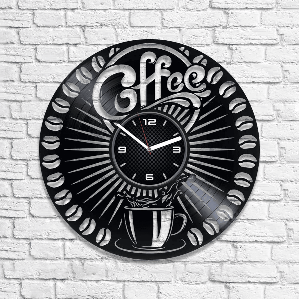 Coffee Cup Vinyl Record Silent Clock Modern Decor For Dinner Room Coffee Lover Gift Kitchen Wall Decor Anniversary Gift For Couple
